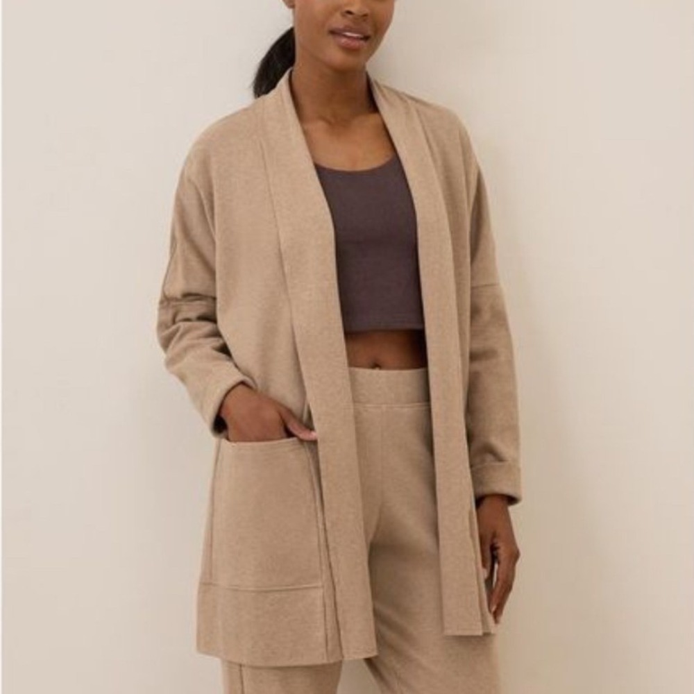 Pact Organic Cotton Airplane Wrap Open Cardigan Sesame Heather XS/S